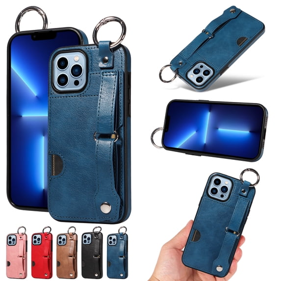 TECH CIRCLE Case for iPhone 14 Pro (6.1") 2022 - Lightweight Leather Phone Case with Stand & Card Holder & Buckle & Hand Strap, Protective Functional Cover, Blue