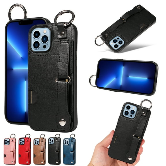 TECH CIRCLE Case for iPhone 14 Pro (6.1") 2022 - Lightweight Leather Phone Case with Stand & Card Holder & Buckle & Hand Strap, Protective Functional Cover, Black