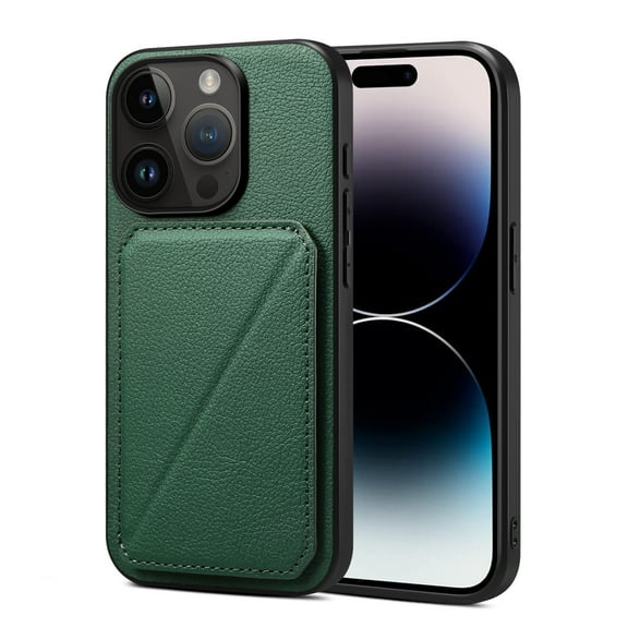 TECH CIRCLE Case for iPhone 14 Pro Max (6.7") 2022 Release Cell Phone - Premium Faux Leather/Silicone Back Cover Phone Case [Built-in Viewing Stand/Card Holder] Lightweigt Thin Cover Shell, Green