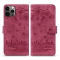 thumbnail image 1 of TECH CIRCLE Case for iPhone 14 Pro Max 6.7" 2022, iPhone 14 Pro Max Cover with Cat and Flowers Embossed for Kids, PU Leather Wallet Case with Wrist Strap Card Slots and Kickstand Flip Cover, Red, 1 of 7
