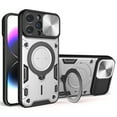 thumbnail image 1 of TECH CIRCLE Case For iPhone 14 Pro Max, Sliding Lens Protective Rugged Case with Rotating Stand Phone Ring Holder Lightweight Sturdy Shockproof Cover for Apple iPhone 14 Pro Max 6.7" 2022,Silver, 1 of 8