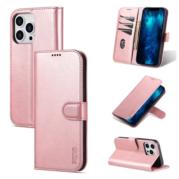 TECH CIRCLE Case for iPhone 14 Pro Max Wallet Case,PU Leather Flip Folio Case Shockproof TPU Inner Shell Card Holder Kickstand Phone Cover for Apple iPhone 14 Pro Max 6.7" , Rosegold