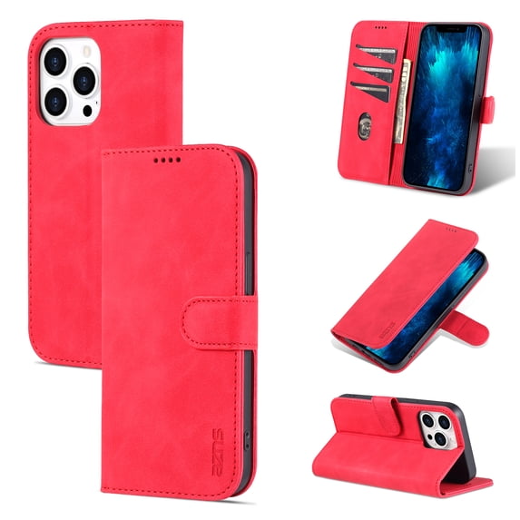TECH CIRCLE Case for iPhone 14 Pro Max Wallet Case,PU Leather Flip Folio Case Shockproof TPU Inner Shell Card Holder Kickstand Phone Cover for Apple iPhone 14 Pro Max 6.7" , Red