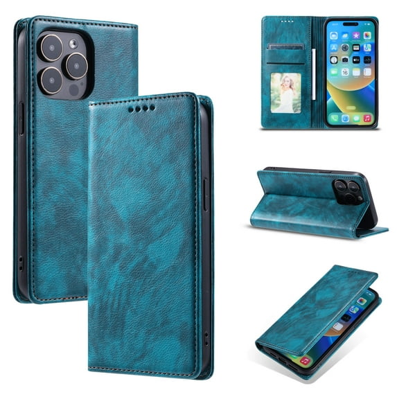TECH CIRCLE Case For iPhone 15 Case, Slim PU Leather Flip Folio Case Card Holders Kickstand Magnetic Shockproof Protective TPU Inner Wallet Cover for Apple iPhone 15 6.1" 2023,Green