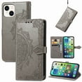 thumbnail image 1 of TECH CIRCLE Case for iPhone 15 Plus (2023) - [Embossed Flower Pattern] PU Leather Shell Soft Silicone Back Cover Magnetic Folio Cute Wallet Phone Case with Card Holder/Pocket/Stand Feature, Gray, 1 of 6