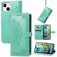 thumbnail image 1 of TECH CIRCLE Case for iPhone 15 Plus (2023) - [Embossed Flower Pattern] PU Leather Shell Soft Silicone Back Cover Magnetic Folio Cute Wallet Phone Case with Card Holder/Pocket/Stand Feature, Green, 1 of 9