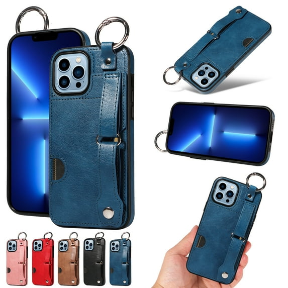 TECH CIRCLE Case for iPhone 15 Plus (6.7") 2023 - Lightweight Leather Phone Case with Stand & Card Holder & Buckle & Hand Strap, Protective Functional Cover, Blue