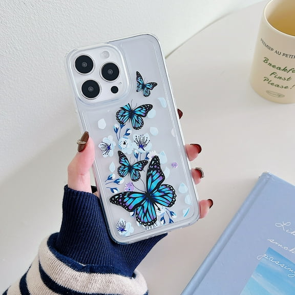 TECH CIRCLE Case For iPhone 15 Plus,Cute Clear Slim Girls Women Shockproof Protective Soft TPU Bumper Transparent Cover Phone Case for Apple iPhone 15 Plus 6.7" 2023,Blue Butterfly