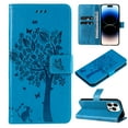 thumbnail image 1 of TECH CIRCLE Case for iPhone 15 Pro (2023) - [Embossed Tree Design] Protective PU Leather Wallet Case with [Card Holder /Wrist Strap] Fold Stand Folio Cute Cover Shell, Blue, 1 of 8