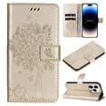 thumbnail image 1 of TECH CIRCLE Case for iPhone 15 Pro (2023) - [Embossed Tree Design] Protective PU Leather Wallet Case with [Card Holder /Wrist Strap] Fold Stand Folio Cute Cover Shell, Gold, 1 of 8