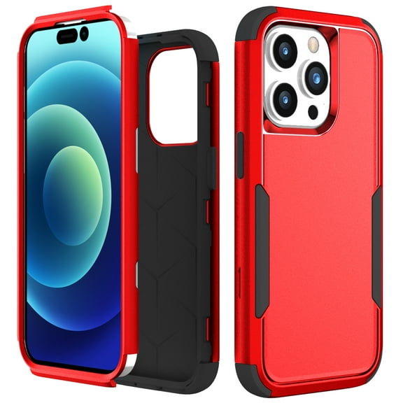 TECH CIRCLE Case for iPhone 15 Pro Max 2023 - Hard Plastic Durable Soft Silicone Hybrid Cell Phone Basic Case Shockproof Protective Lightweight Slim Shell Cover, Red Black