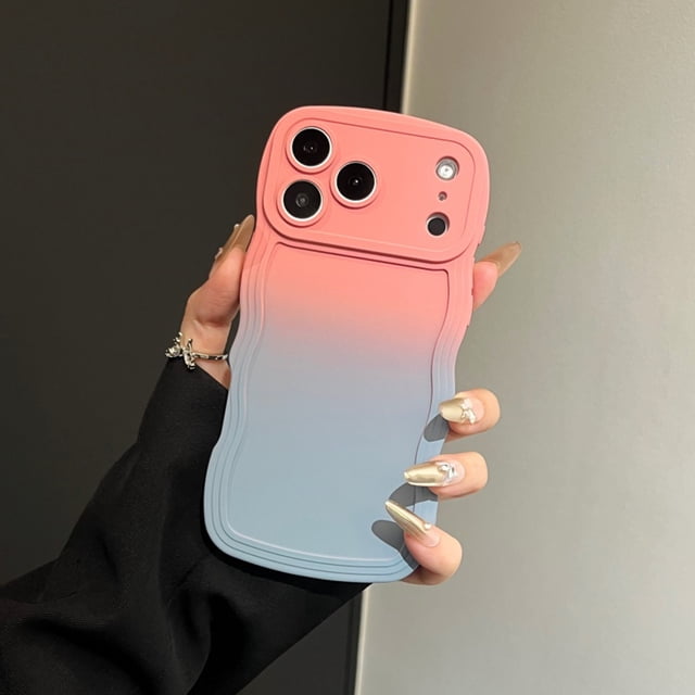 TECH CIRCLE Case for iPhone 17 Air Gradient Color Soft TPU Case Funny Phone Case Cute Kawaii Curly Wave Frame Shape Slim Shockproof Protective Phone Cover for Women Girls,C
