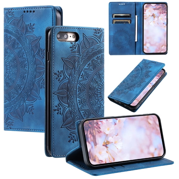 TECH CIRCLE Case For iPhone 7 /iPhone 8/iPhone SE Case, Slim PU Leather Flip Folio Case Card Holders Kickstand Magnetic Shockproof Protective TPU Inner Wallet Cover for Apple iPhone 7 8 SE,Blue