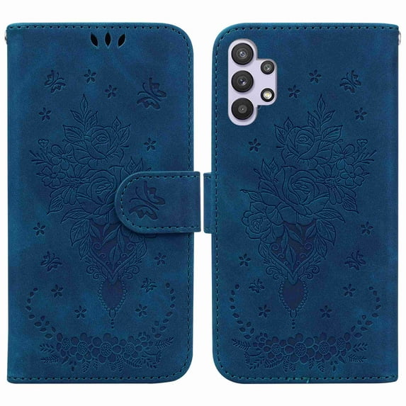 TECH CIRCLE Cases for Galaxy A32 5G Wallet Case Card Slot Flip Folio Cover Embossed Clover Flower PU Leather Kickstand with Strap Compatible with Samsung Galaxy A32 5G, Blue