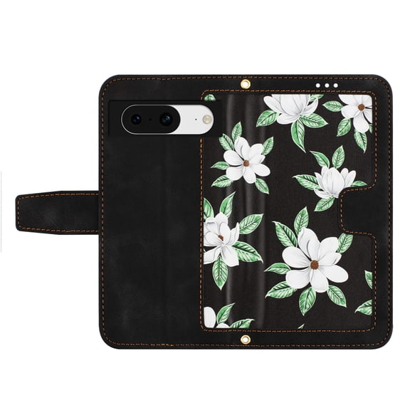 TECH CIRCLE Classic Flower Case for Google Pixel 8 (6.2-inch) 2023 - Protective Lightweight Wallet Phone Case with [Card Slots /Wrist Strap] Fold Stand Portable Cute Leather Cover, Black