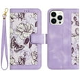 thumbnail image 1 of TECH CIRCLE Classic Flower Case for iPhone 16 Pro Max 6.9" 2024, PU Leather Protective Lightweight Wallet Phone Case with Card Slots Shoulder Wrist Strap Fold Stand Portable Girl Cover,Purple, 1 of 10