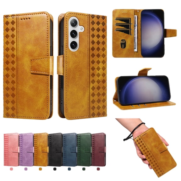 TECH CIRCLE Classic PU Leather Flip Wallet Case for Galaxy A17 5G (6.7", 2025), with 3 Card Slots, Cash Pocket, Stand Function, Detachable Wrist Strap, Shockproof Protective Cover, Yellow