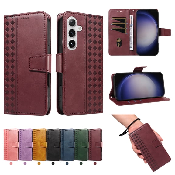 TECH CIRCLE Classic PU Leather Flip Wallet Case for Galaxy A17 5G (6.7", 2025), with 3 Card Slots, Cash Pocket, Stand Function, Detachable Wrist Strap, Shockproof Protective Cover, Red
