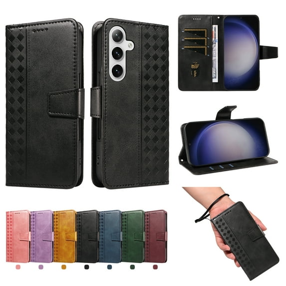 TECH CIRCLE Classic PU Leather Flip Wallet Case for Galaxy S22 (6.1", 2022), with 3 Card Slots, Cash Pocket, Stand Function, Detachable Wrist Strap, Shockproof Protective Cover, Black