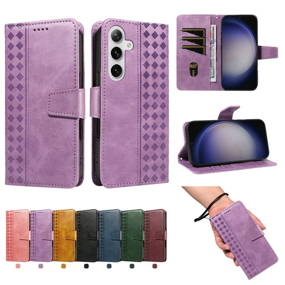 TECH CIRCLE Classic PU Leather Flip Wallet Case for Galaxy S23 Ultra (6.8", 2023), with 3 Card Slots, Cash Pocket, Stand Function, Detachable Wrist Strap, Shockproof Protective Cover, Purple