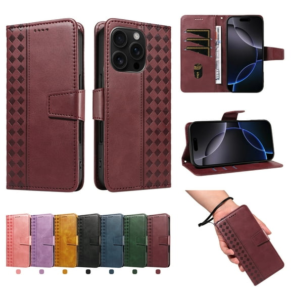 TECH CIRCLE Classic PU Leather Flip Wallet Case for iPhone 13 Pro Max (6.7", 2021), with 3 Card Slots, Cash Pocket, Stand Function, Detachable Wrist Strap, Shockproof Protective Cover, Red