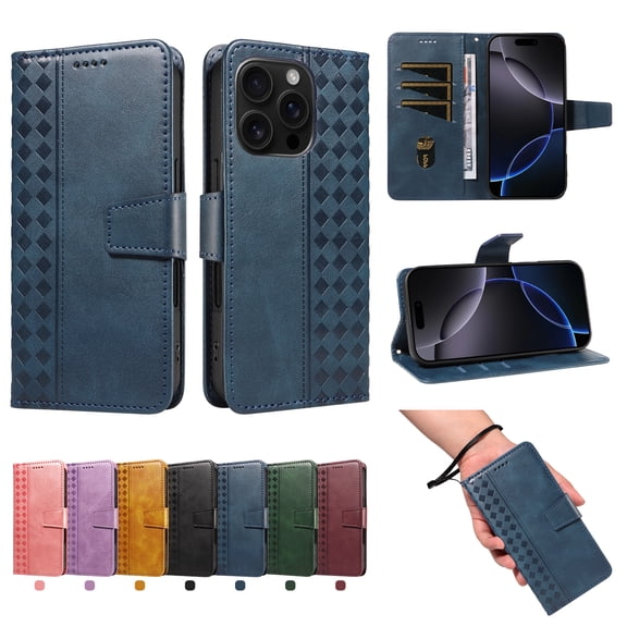 TECH CIRCLE Classic PU Leather Flip Wallet Case for iPhone 15 Plus (6.7", 2023), with 3 Card Slots, Cash Pocket, Stand Function, Detachable Wrist Strap, Shockproof Protective Cover, Blue