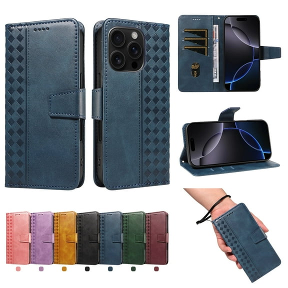 TECH CIRCLE Classic PU Leather Flip Wallet Case for iPhone 17 (6.3", 2025), with 3 Card Slots, Cash Pocket, Stand Function, Detachable Wrist Strap, Shockproof Protective Cover, Blue