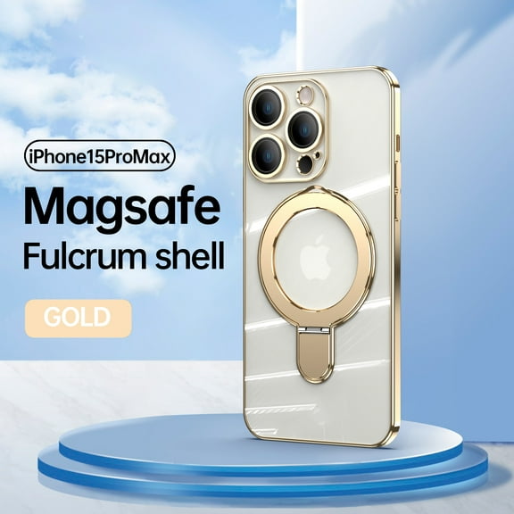 TECH CIRCLE Clear Case for iPhone 12 Pro Max (6.7") 2020 - Clear Back Cover Shell [Compatible with MagSafe] Durable Soft Silicone Phone Case with Hidden Kickstand/Phone Ring Holder, Gold