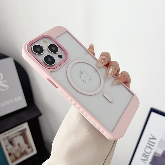 TECH CIRCLE Clear Case for iPhone 12 Pro and iPhone 12, Magnetic Case Compatible with MagSafe, Raised Bezels Design, Shockproof Protective Heat Dissipation Phone Case, Pink