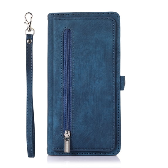TECH CIRCLE Compatible Case For iPhone 13 Pro,Shockproof Magnetic Luxury Retro PU Leather Flip Zipper Wallet Stand with Wrist Strap Cover.For iPhone 13 Pro,Blue