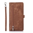 thumbnail image 1 of TECH CIRCLE Compatible Case For iPhone 13 Pro,Shockproof Magnetic Luxury Retro PU Leather Flip Zipper Wallet Stand with Wrist Strap Cover.For iPhone 13 Pro,Brown, 1 of 7