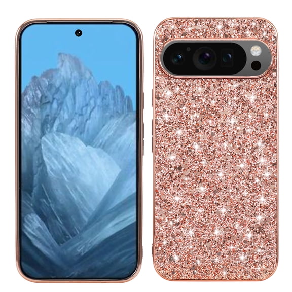TECH CIRCLE Compatible with Google Pixel 10 / 10 Pro TPU+PC Case Luxury Glitter Sparkle Bling Shiny Case Shockproof Full Camera Lens Protective Cover For Men Women Girls,Rosegold