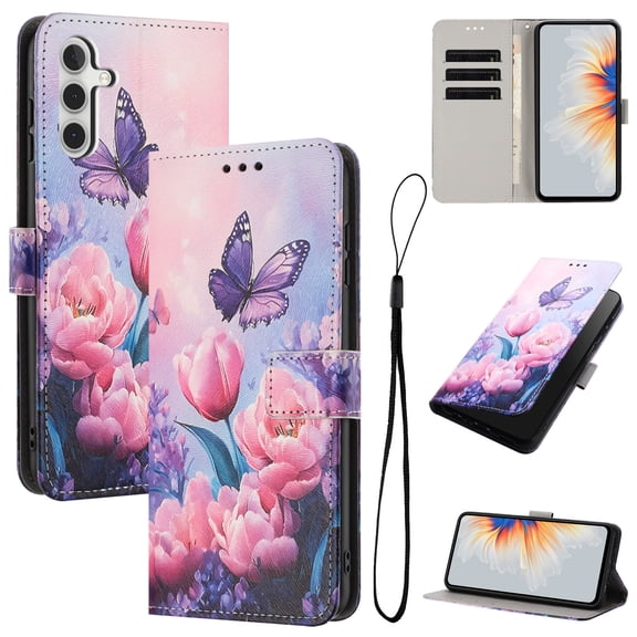 TECH CIRCLE Compatible with Samsung Galaxy A16 5G PU Leather Hybrid 3 Credit Card Slot & 1 Cash Slot Wallet Case, Flip Stand Shockproof Protective Magnetic Closure 3D Painted Cover,B