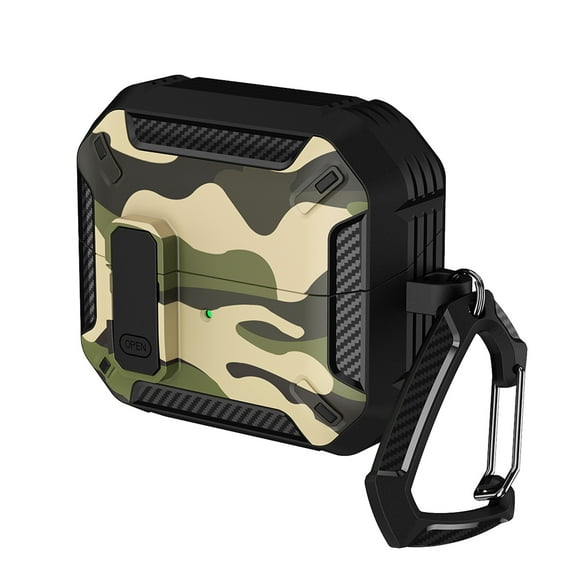 TECH CIRCLE Compatible with Samsung Galaxy Buds 3 Case & Galaxy Buds 3 Pro Case, Full Body Shockproof Rugged Secure Lock Clip Hard Shell Protection Camouflage Case with Carabiner,Armygreen