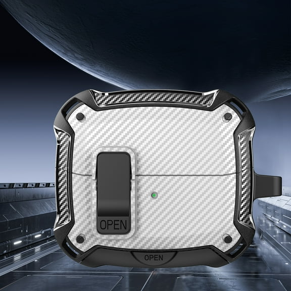 TECH CIRCLE Compatible with Samsung Galaxy Buds3/Galaxy Buds3 Pro(2024) Lock Case with Keychain Secure Lock, Carbon Fiber Military Shockproof Protective Cover for Woman Man,White