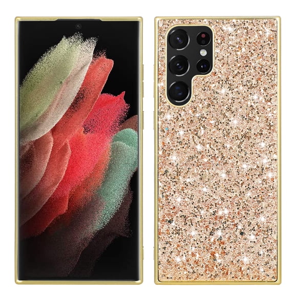 TECH CIRCLE Compatible with Samsung Galaxy S24+ TPU+PC Case Luxury Glitter Sparkle Bling Shiny Case Hard PC Shockproof Full Camera Lens Protective Case For Men Women Girls,Gold