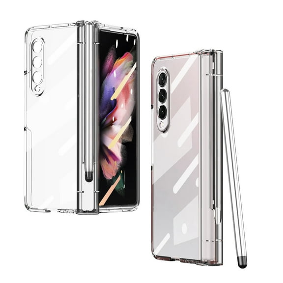 TECH CIRCLE Compatible Transparent Case for Samsung Z Fold 4 Case Clear with Pen Holder,Full Protective Cover with Screen Protector Plating Case for Galaxy Z Fold 4 5G with Stylus -Clear