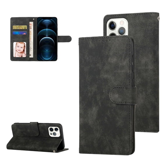 TECH CIRCLE Compatible with iPhone 12 Pro Max Case with Card Holder Slots, Hand Strap PU Leather Flip Folding Book Cover Kickstand Shell Case for iPhone 12 Pro Max 6.7" 2020, Black