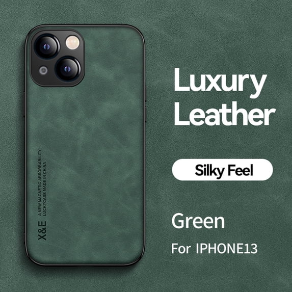 TECH CIRCLE Compatible with iPhone 13 6.1 inch Imported Premium Leather Slim Case, Luxurious Touch No Fingerprint Internal Magnetic Drop Protection Durable Case, Green