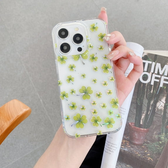 TECH CIRCLE Compatible with iPhone 14 Plus Clear Hybrid Case with Design Flexible Soft TPU Shockproof Absorption Slim Cute Flower Floral Embossed Pattern Protective Back Cover for Women Men,A