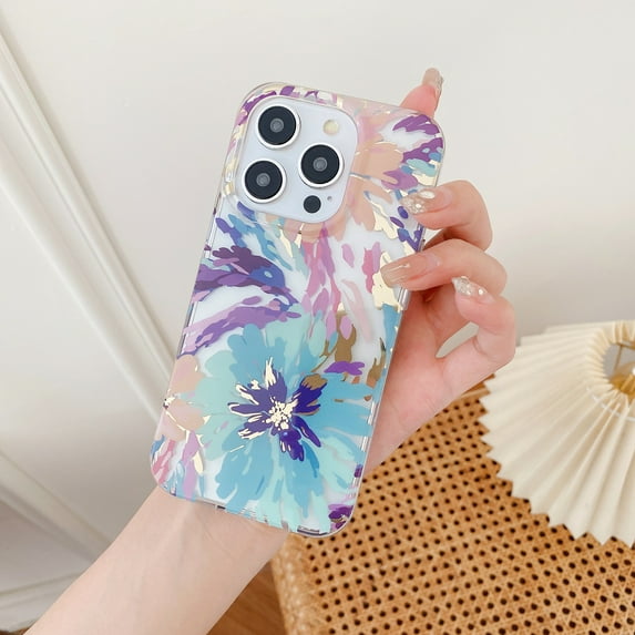 TECH CIRCLE Compatible with iPhone 14 Plus Clear Hybrid Case with Design Flexible Soft TPU Shockproof Absorption Slim Cute Flower Floral Embossed Pattern Protective Back Cover for Women Men,E