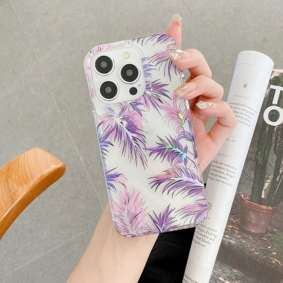 TECH CIRCLE Compatible with iPhone 15 Pro Max Clear Hybrid Case with Design Flexible Soft TPU Shockproof Absorption Slim Cute Flower Floral Embossed Pattern Protective Back Cover for Women Men,B