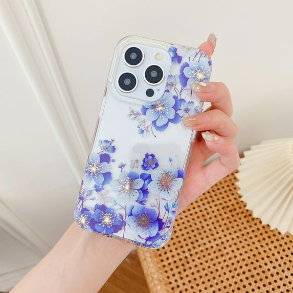 TECH CIRCLE Compatible with iPhone 16 Clear Hybrid Case with Design Flexible Soft TPU Shockproof Absorption Slim Cute Flower Floral Embossed Pattern Protective Back Cover for Women Men,H