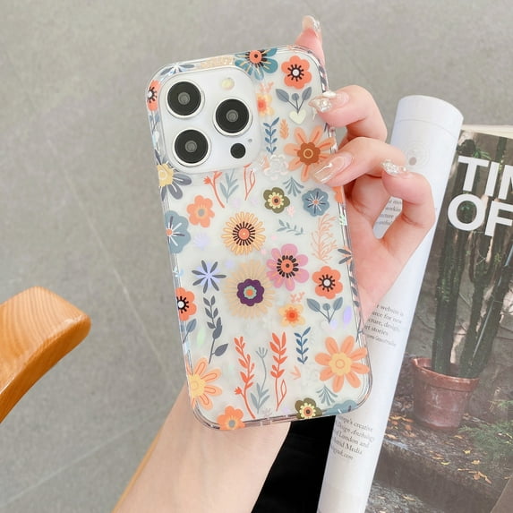 TECH CIRCLE Compatible with iPhone 16e Clear Hybrid Case with Design Flexible Soft TPU Shockproof Absorption Slim Cute Flower Floral Embossed Pattern Protective Back Cover for Women Men,D