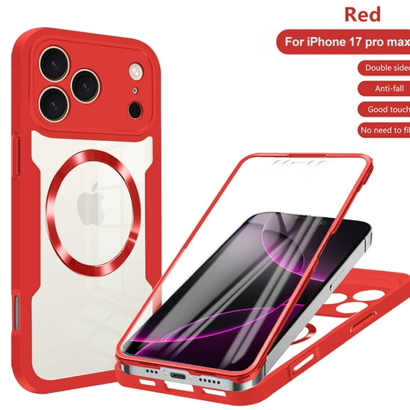 TECH CIRCLE Compatible with iPhone 17 Air Magnetic Case Clear Full-Body Screen Protector Drop Proof Bumper Compatible with Magsafe Protection Shockproof Cover for Women Man ,Red
