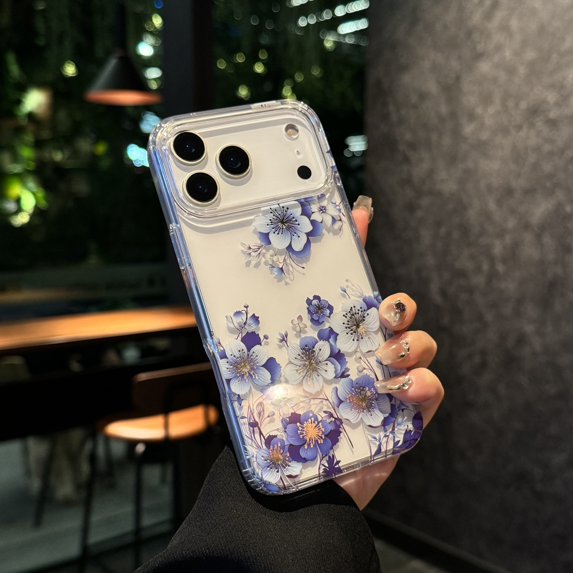 TECH CIRCLE Compatible with iPhone 17 Pro Clear Hybrid Case with Design Flexible Soft TPU Shockproof Absorption Slim Cute Flower Floral Embossed Pattern Protective Back Cover for Women Men,H