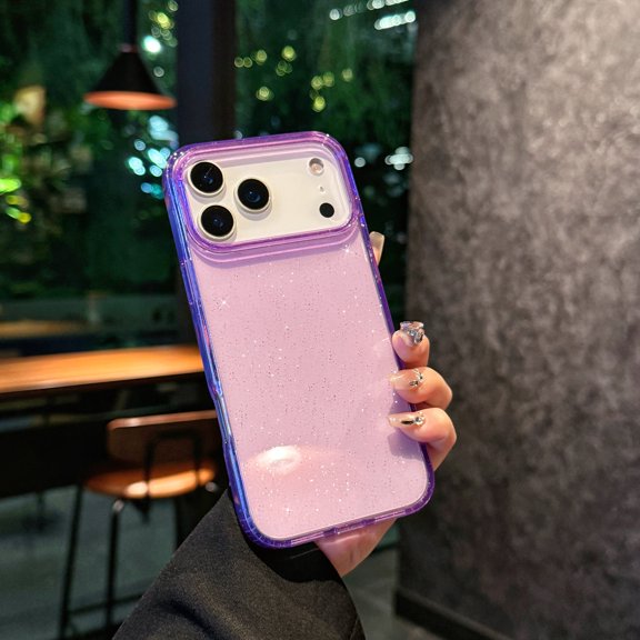 TECH CIRCLE Compatible with iPhone 17 Pro Clear Sparkling Glitter Bling Case, Not Yellowing Shockproof Thin Slim Flexible Soft TPU Cover Cute Anti-Scratch Bumper for Women Girls,Purple