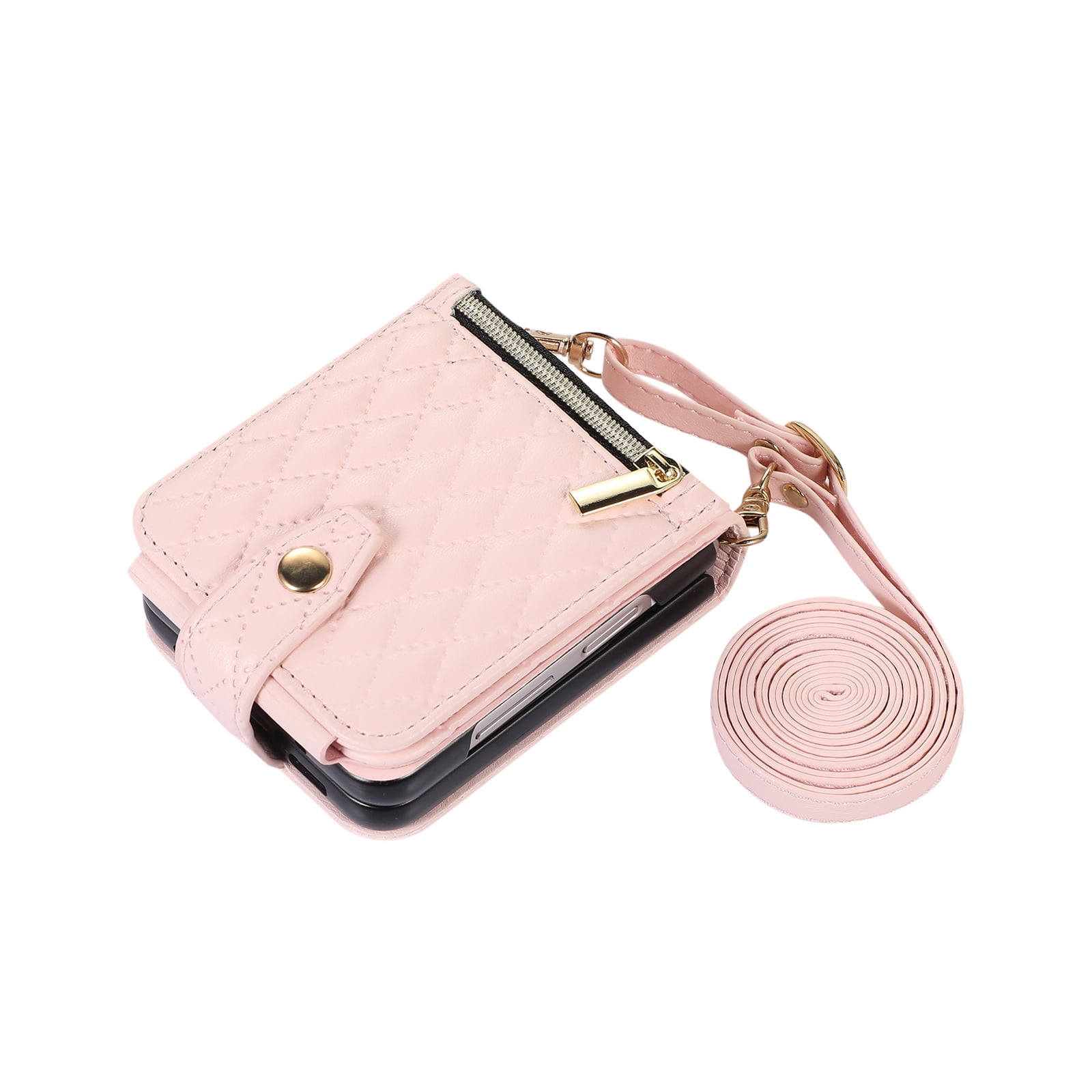 TECH CIRCLE Cover for Samsung Galaxy Z Flip3 Case with Shoulder Strap+Wristlet, Elegant Phone Handbag Design Multiple Card Slots Pocket Wallet Case for Galaxy Z Flip 3 Full Protective Shell-Pink