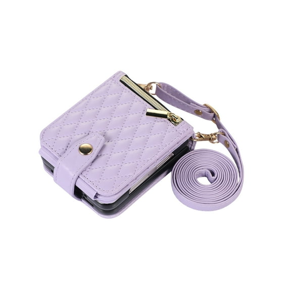 TECH CIRCLE Cover for Samsung Galaxy Z Flip4 Case with Shoulder Strap+Wristlet, Elegant Phone Handbag Design Multiple Card Slots Pocket Wallet Case for Galaxy Z Flip 4 Full Protective Shell-Lavender