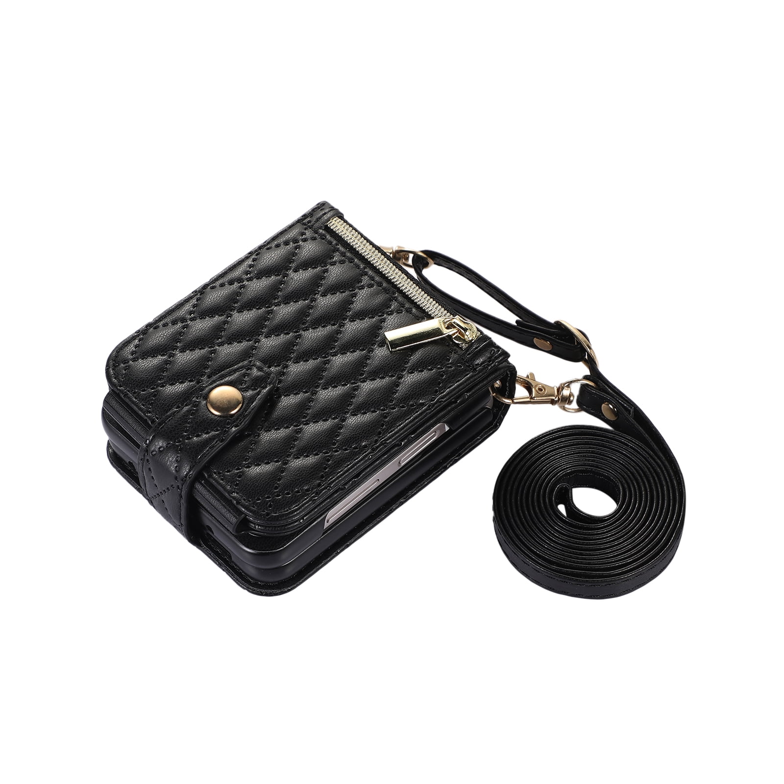 TECH CIRCLE Cover for Samsung Galaxy Z Flip5 Case with Shoulder Strap+Wristlet, Elegant Phone Handbag Design Multiple Card Slots Pocket Wallet Case for Galaxy Z Flip 5 Full Protective Shell-Black
